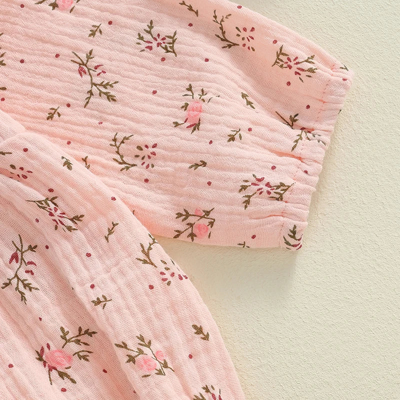 Girls Floral Print Flying Sleeve Romper