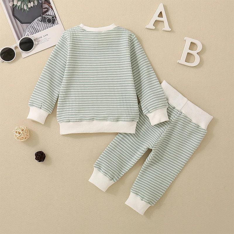 Boys Striped Waffle Knit Top Pant Set