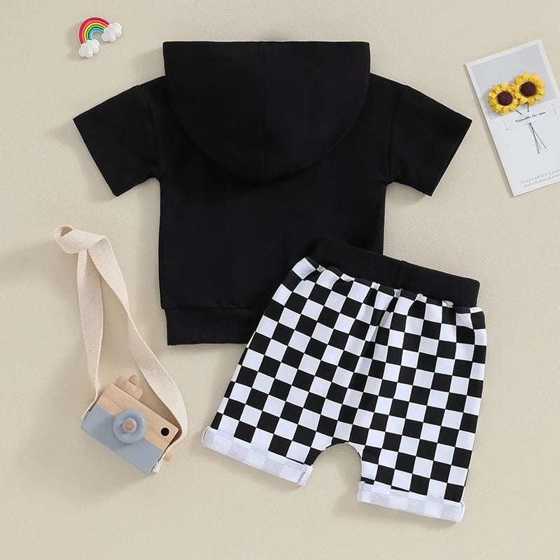 Boys Short Sleeve Hoodie Checkered Short Set