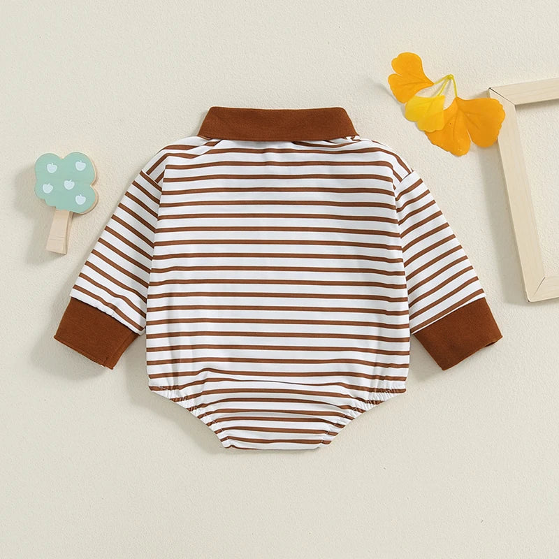 Long Sleeve Striped Collared Romper, Unisex