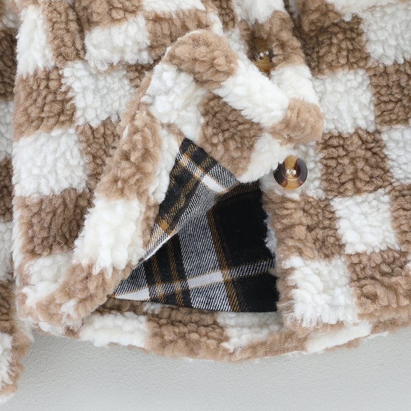 Girls Checkered Plaid Fleece Coat