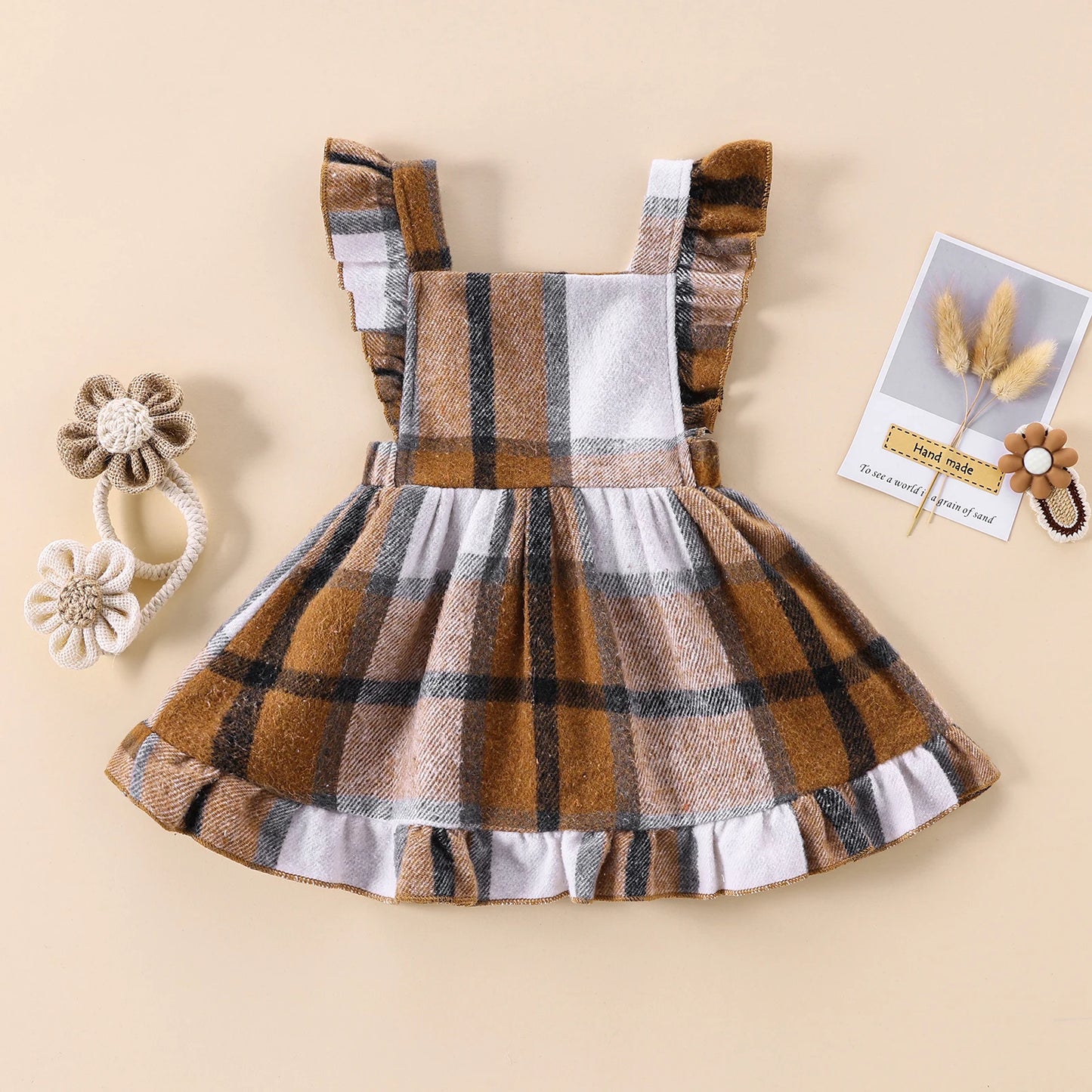 Girls Fall Plaid Ruffle Dress