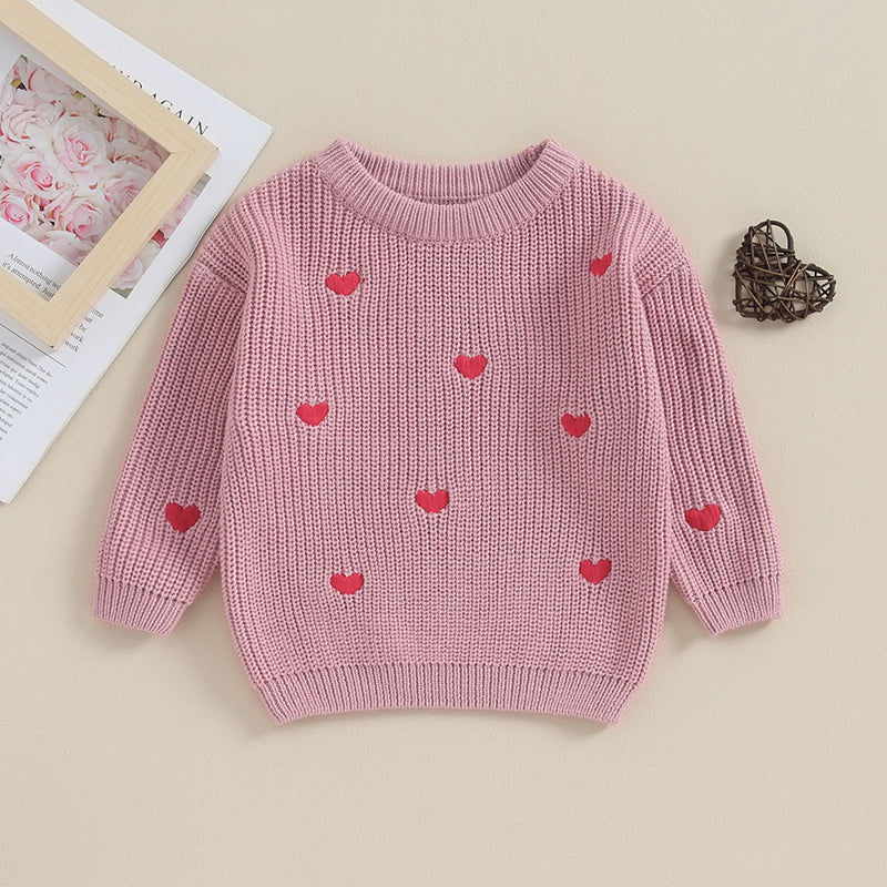 Girls Embroidered Heart Knit Sweater