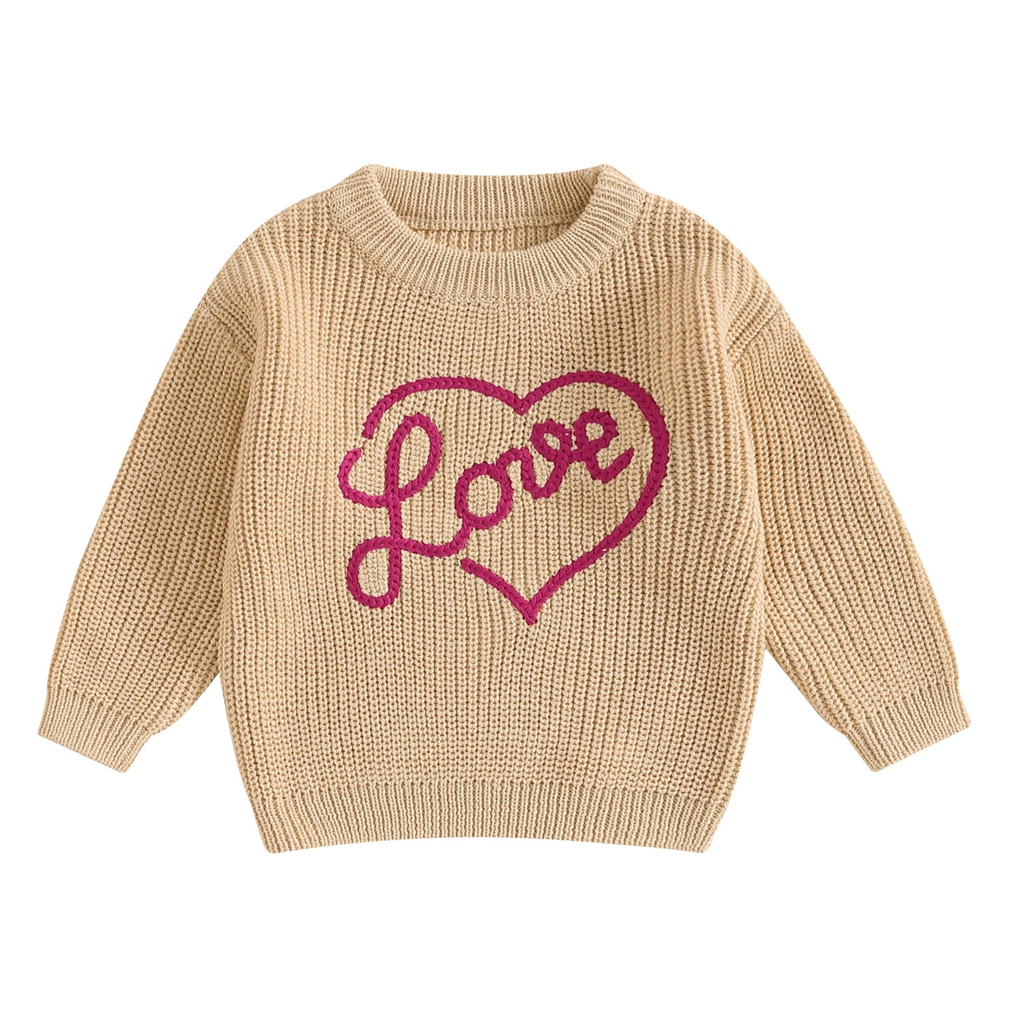 Girls Embroidered Love Script Knit Sweater