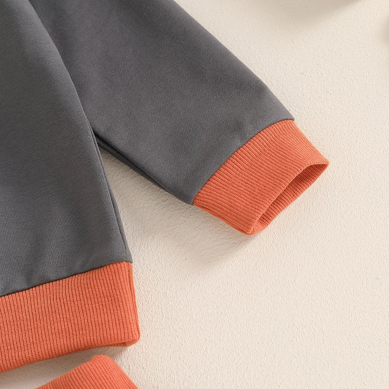 Boys Diagonal Color Patchwork Sweatshirt Pant Set