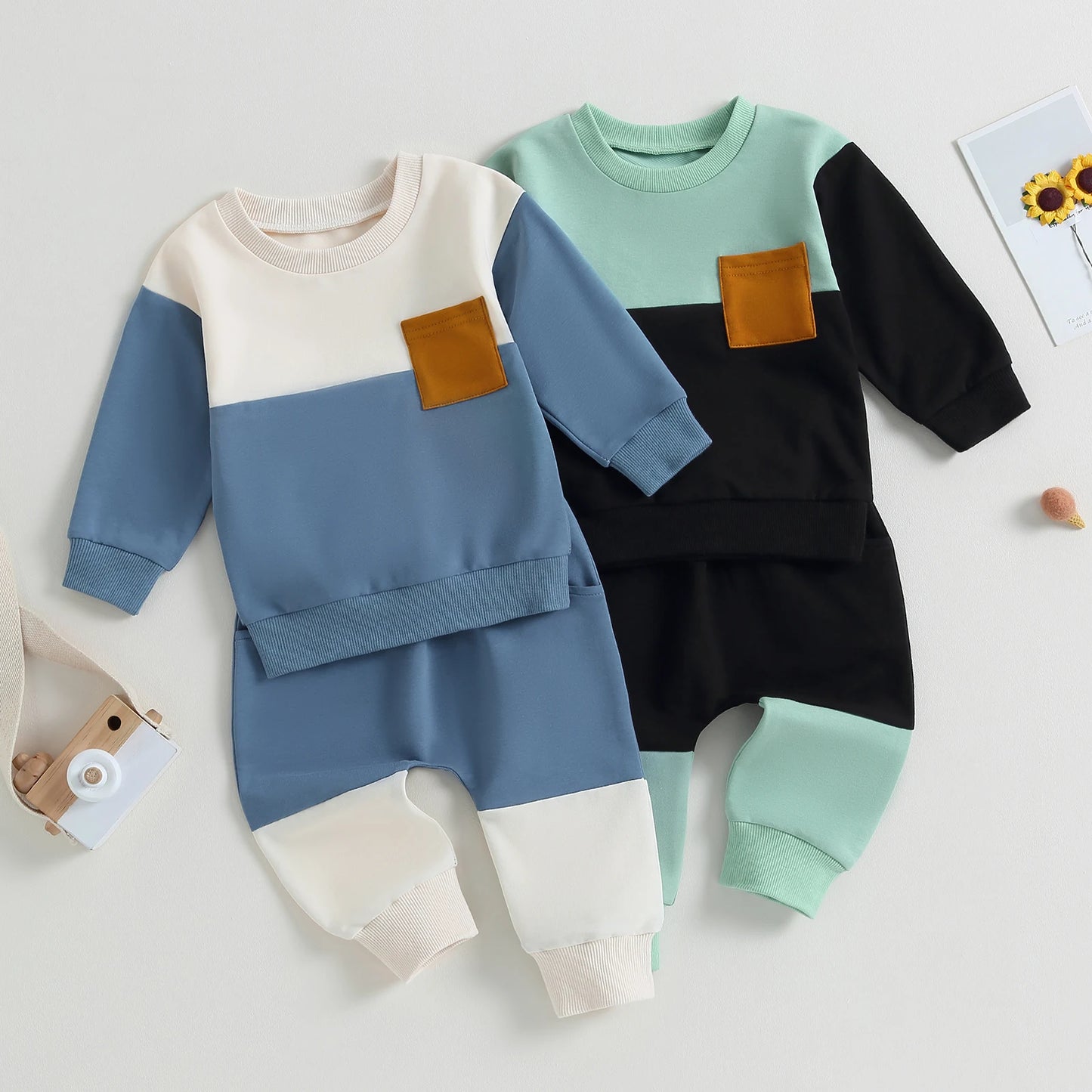 Boys Color Block Sweatshirt Set