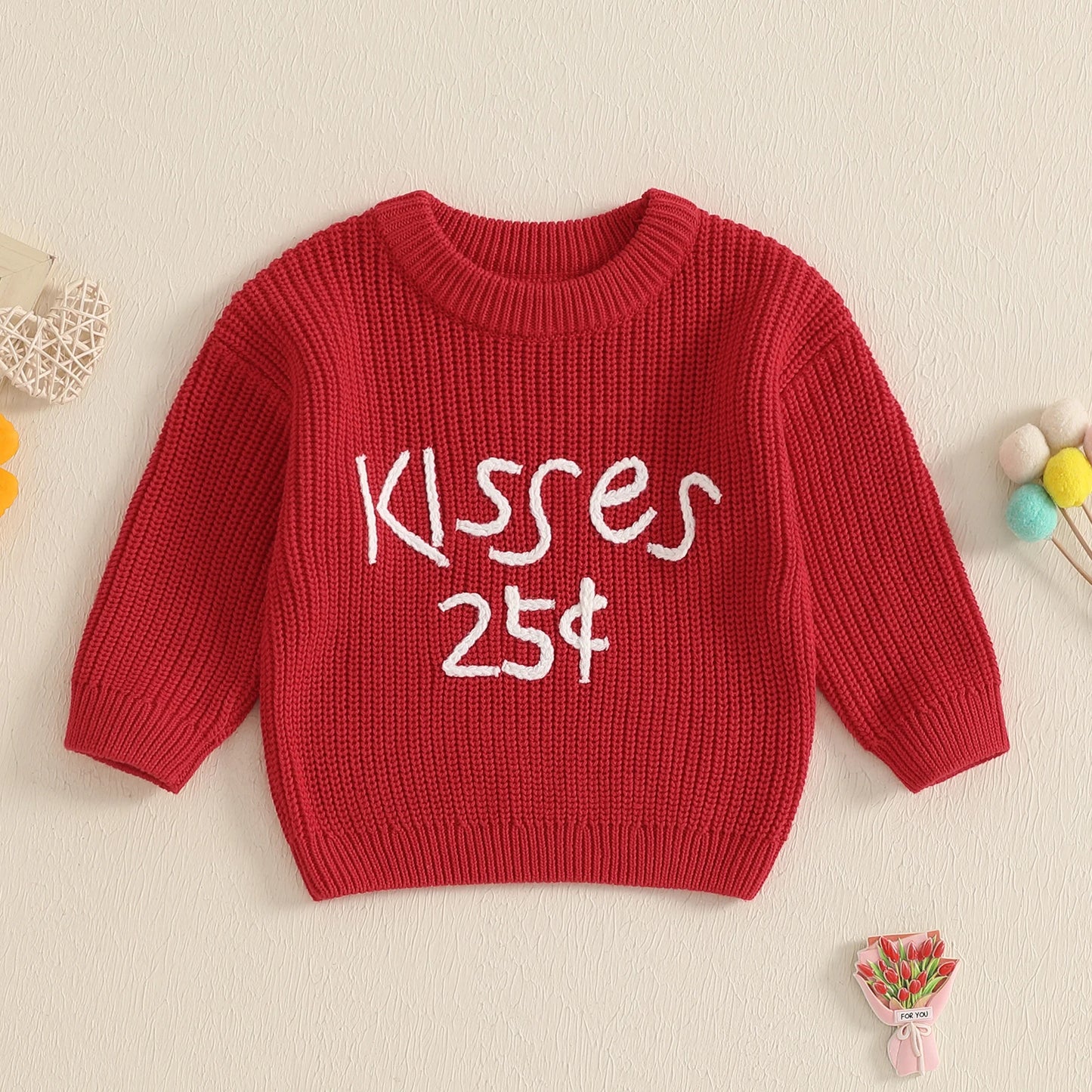Embroidered 25¢ Kisses Knit Sweater, Unisex