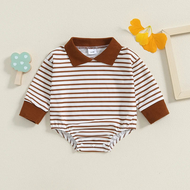 Long Sleeve Striped Collared Romper, Unisex