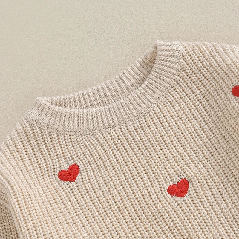 Girls Embroidered Heart Knit Sweater