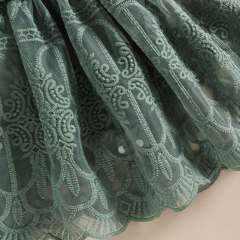 Girls Fall Mesh Lace Ruffle Dress