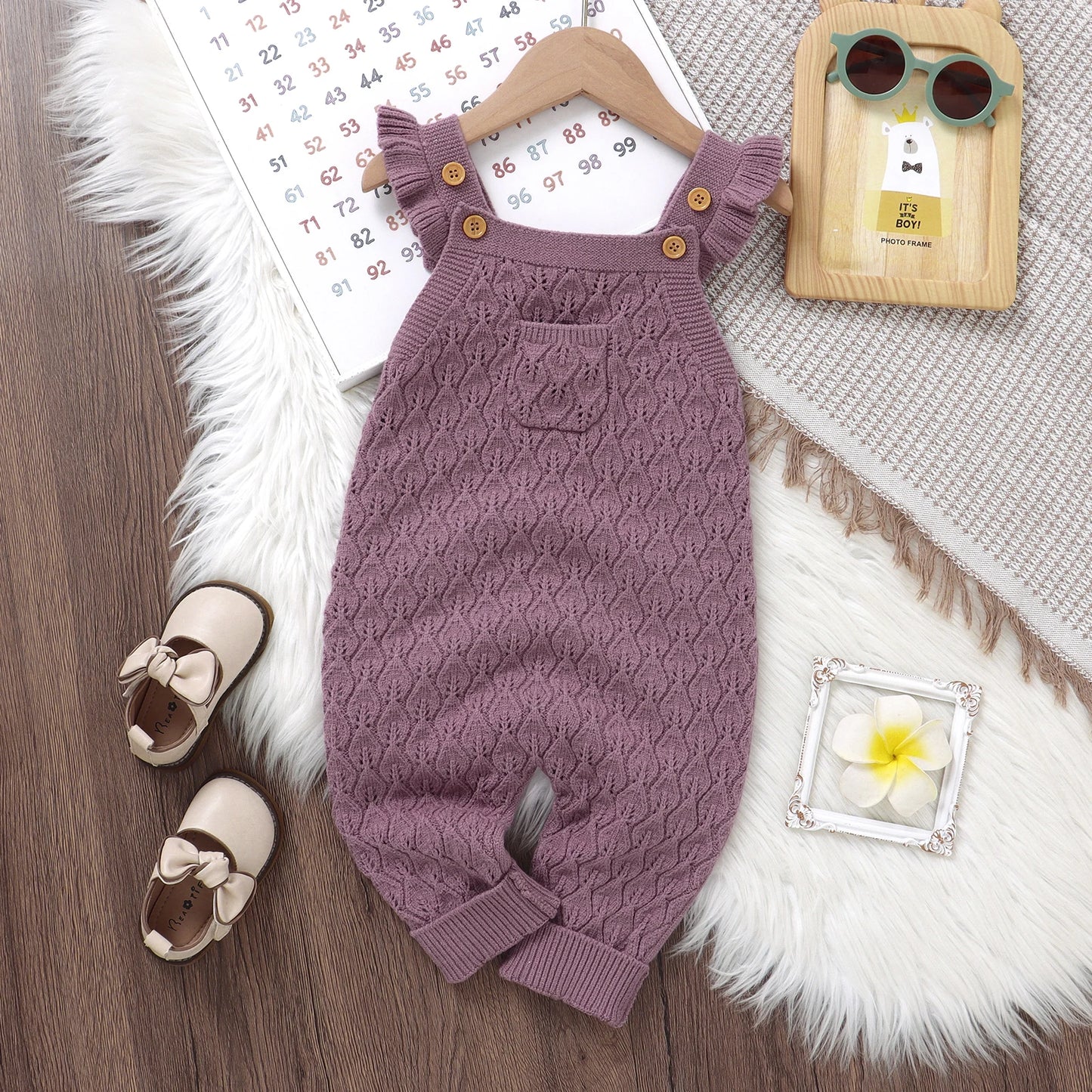 Girls Ruffle Shoulder Knit Jumpsuit Overalls