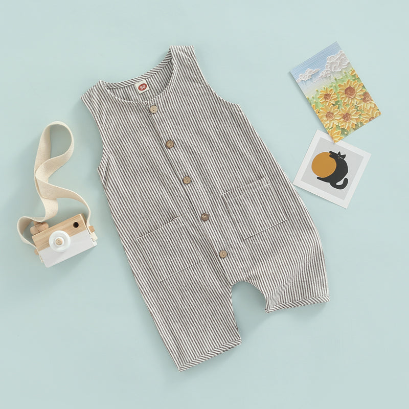Sleeveless Pocket Button Romper, Unisex
