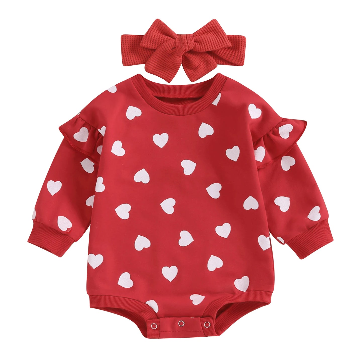 Girls Ruffle Heart Print Bubble Bow Set