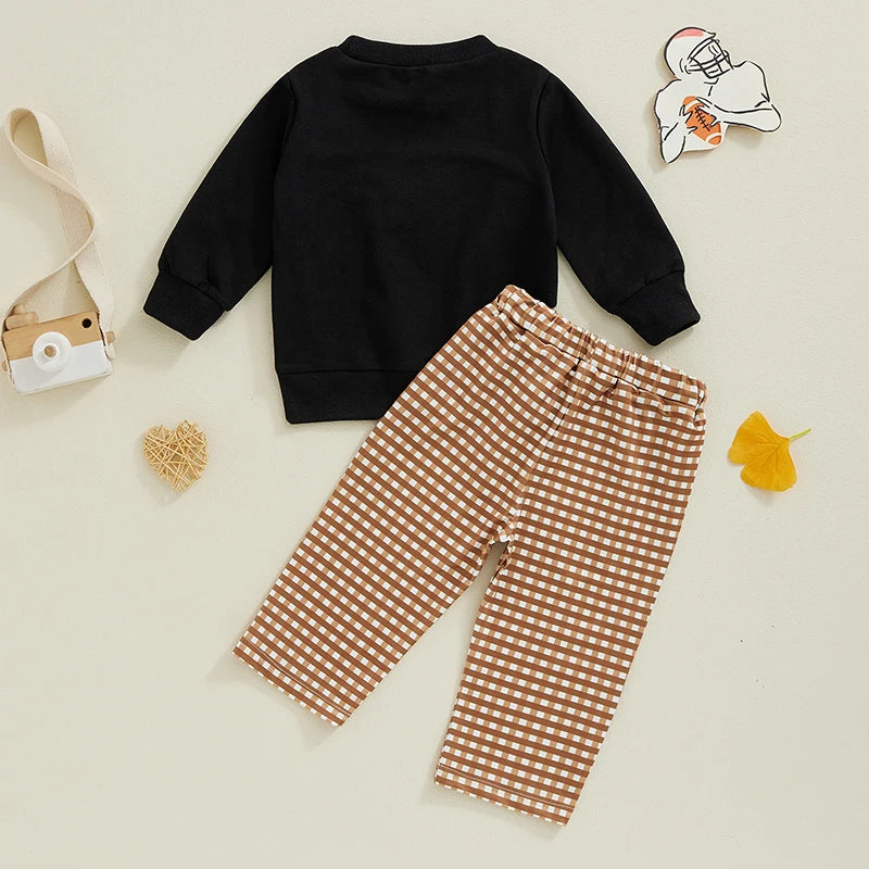 Long Sleeve Football Sweatshirt/Checkered Pants