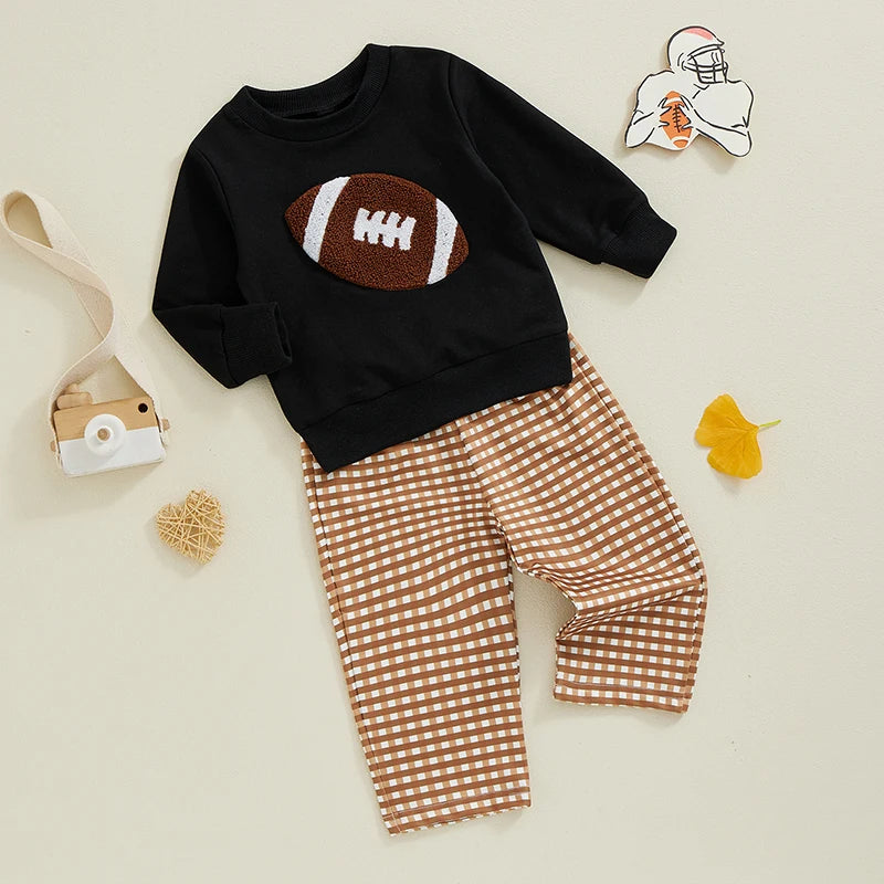 Long Sleeve Football Sweatshirt/Checkered Pants