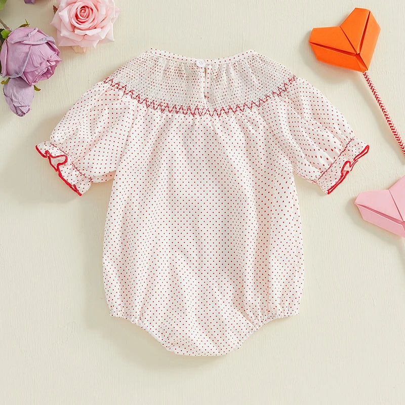 Girls Embroidered Heart Polka Dot Bubble, White
