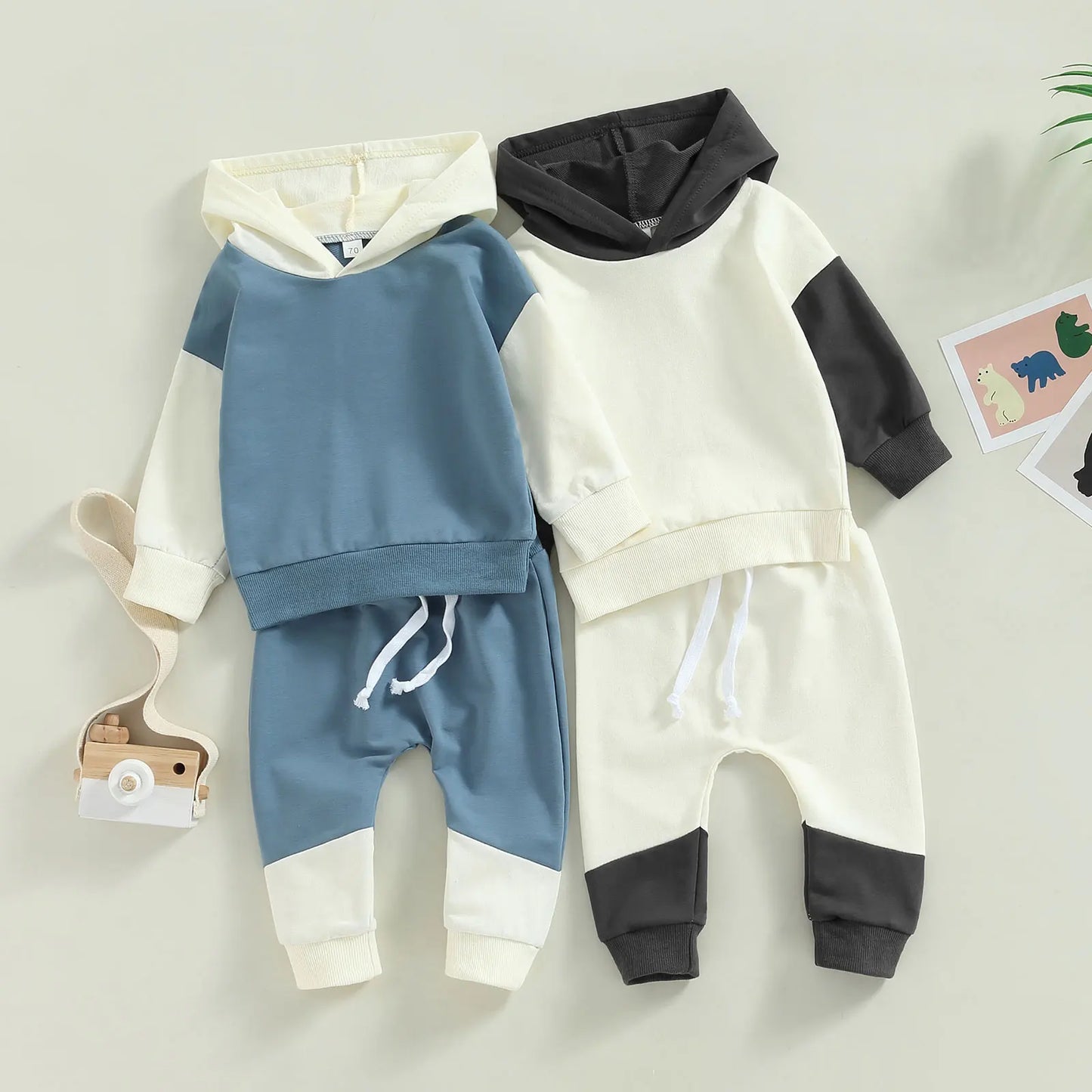 Boys Contrast Color Tracksuit Hoodie Pant Set