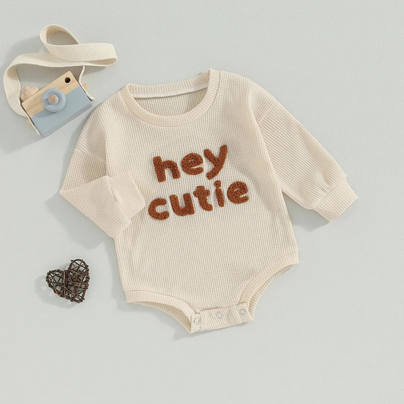 Hey Cutie Embroidered Waffle Knit Bubble, Unisex