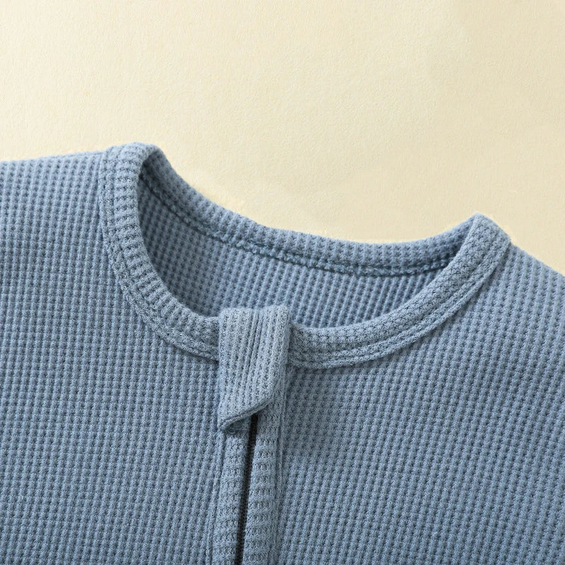 Cotton Waffle Knit Zip Footie Pajamas, Unisex