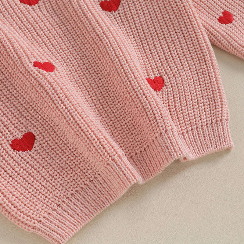 Girls Embroidered Heart Knit Sweater