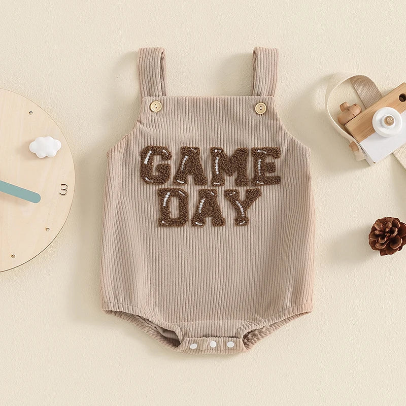 Boys Embroidered Game Day Corduroy Overalls Bubble