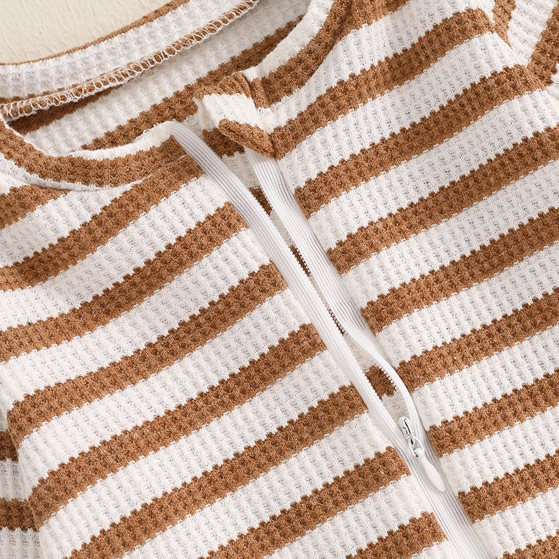 Striped Waffle Knit Zip Pajamas