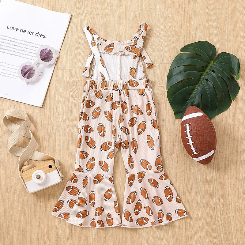 Girls Football Print Flared Romper
