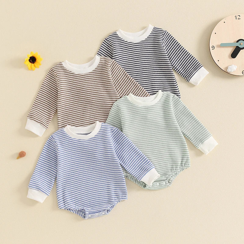 Boys Waffle Knit Striped Bubble