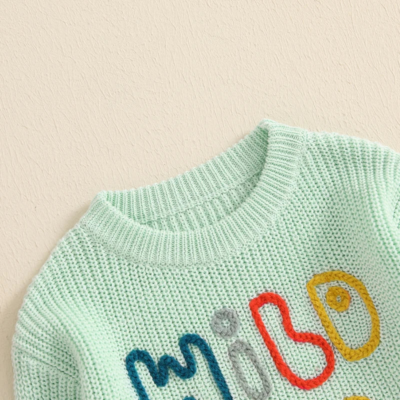 Wild Child Embroidered Knit Sweater, Unisex