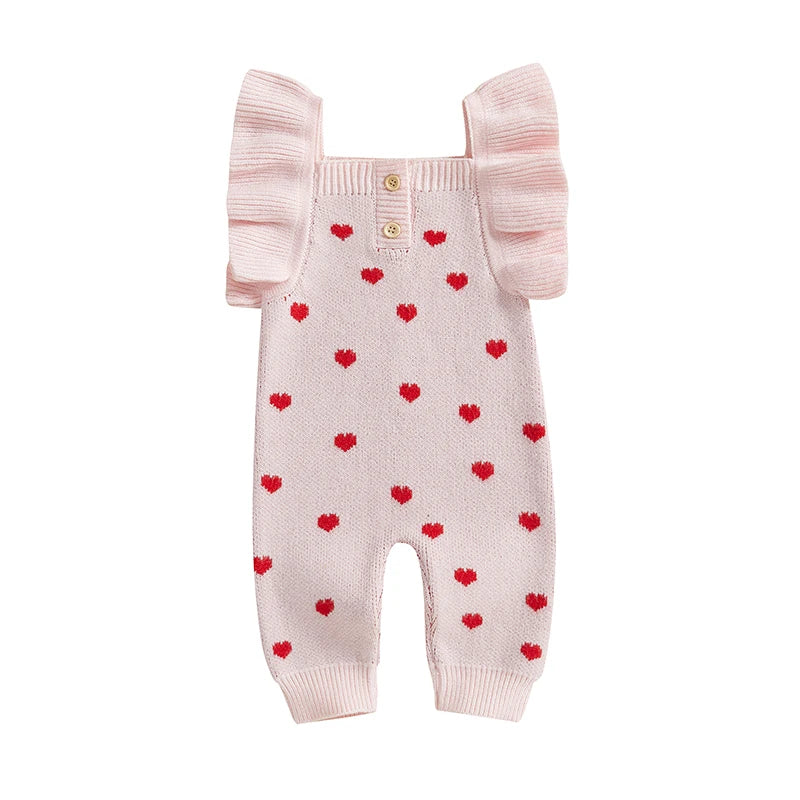 Girls Ruffle Sleeve Heart Knit Romper