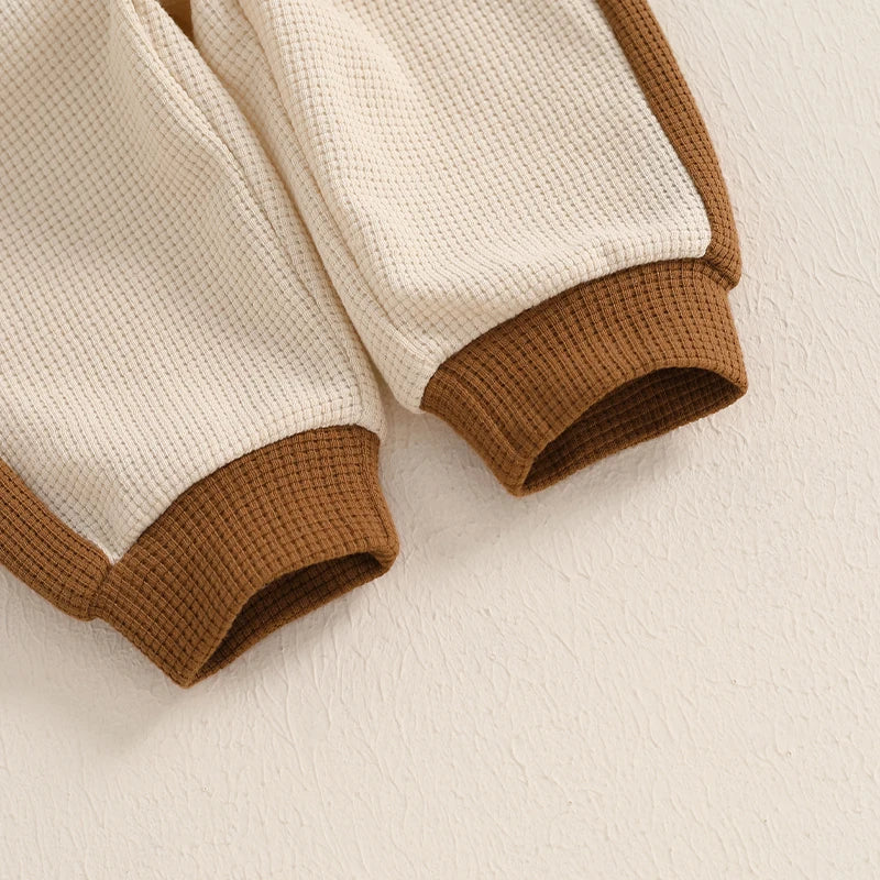 Boys Waffle Knit Collared Top Pant Set