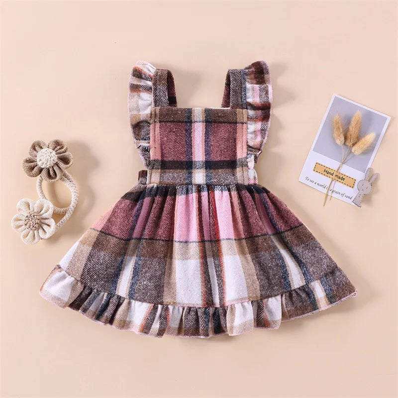 Girls Fall Plaid Ruffle Dress