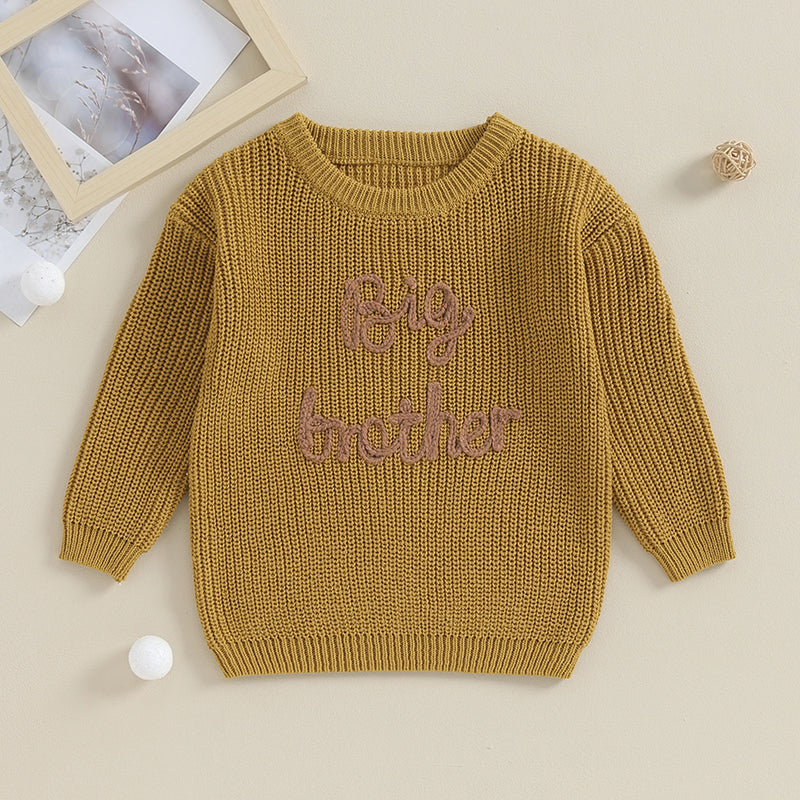 Boys Embroidered Big Brother Script Knit Sweater