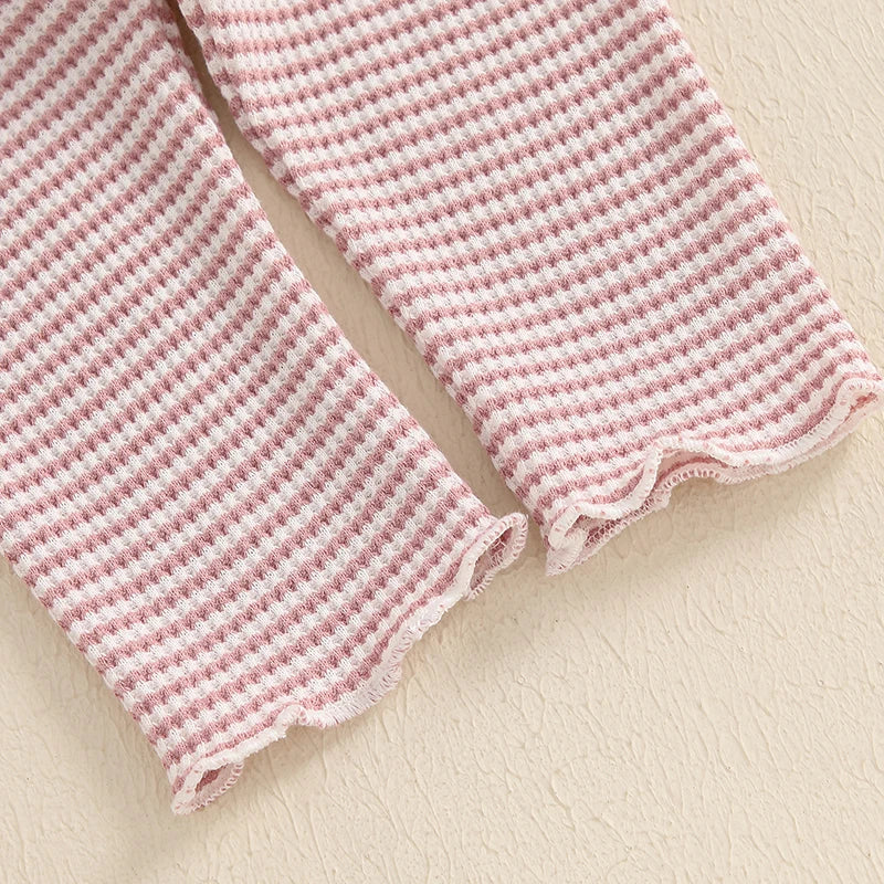 Girls Sweatshirt Waffle Knit Striped Pant Set