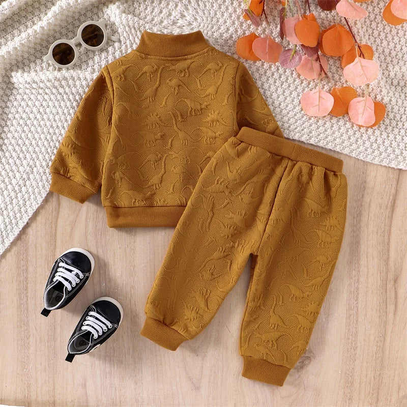 Boys Dinosaur Knit Half-Zip Jacket Pant Set