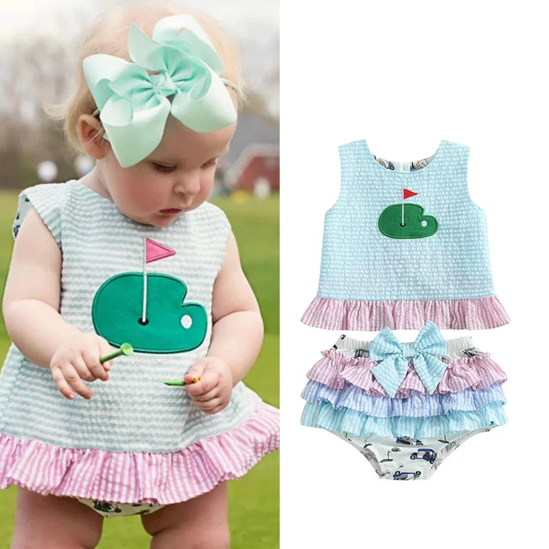 Girls Seersucker Golf Top and Ruffle Bloomers Set