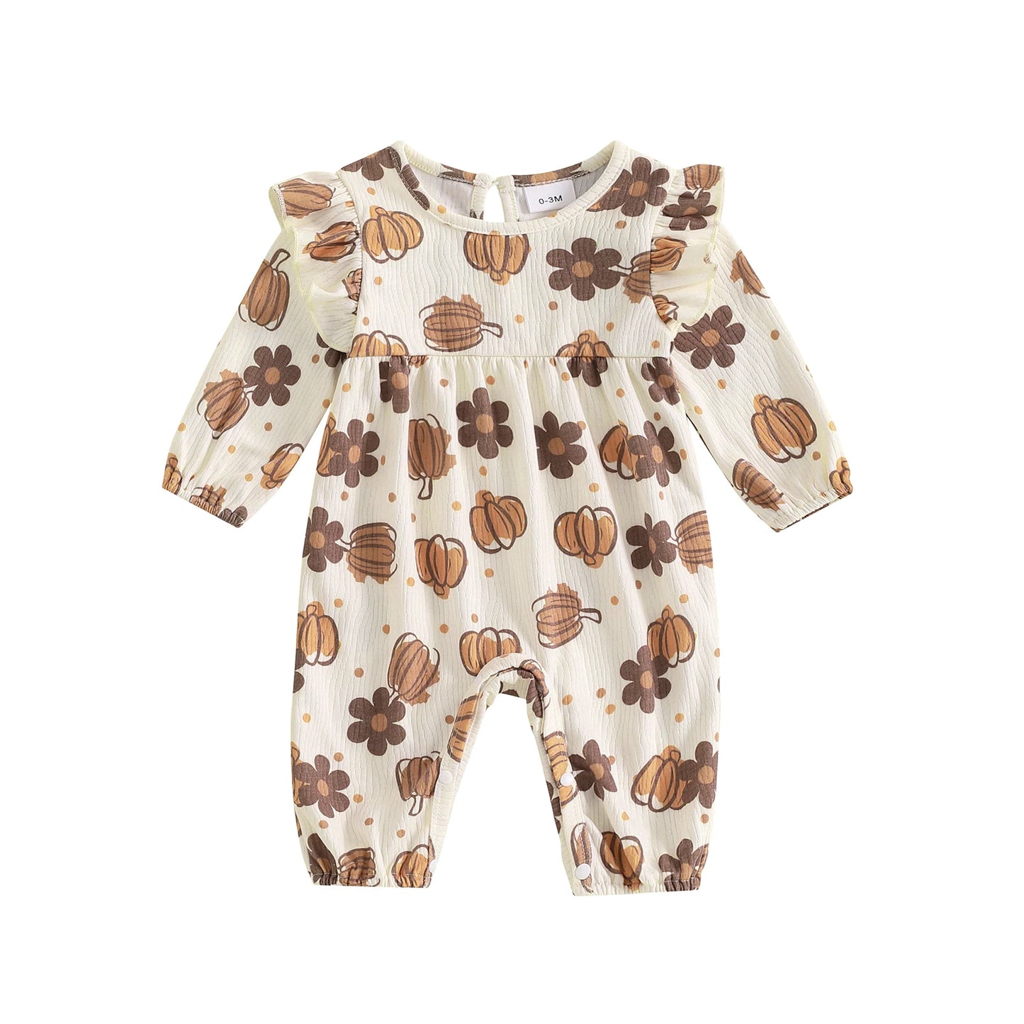 Girls Pumpkin Flower Ruffle Romper