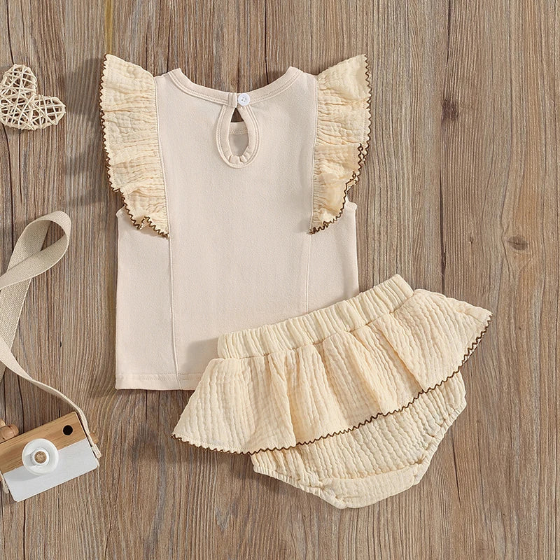 Girls Ruffle Sleeve Top and Bubble Skirt Set