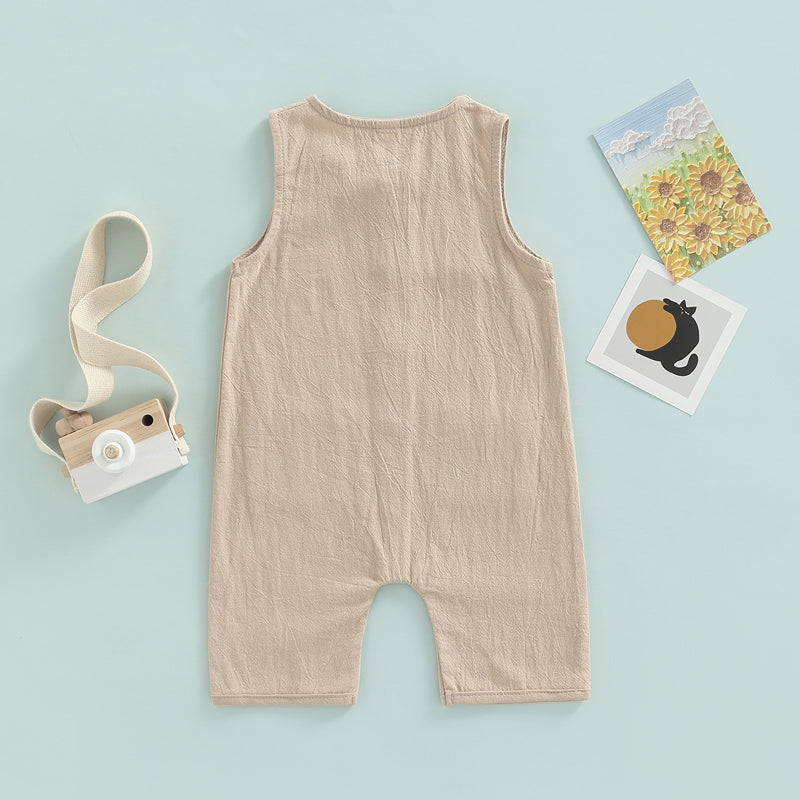 Sleeveless Pocket Button Romper, Unisex