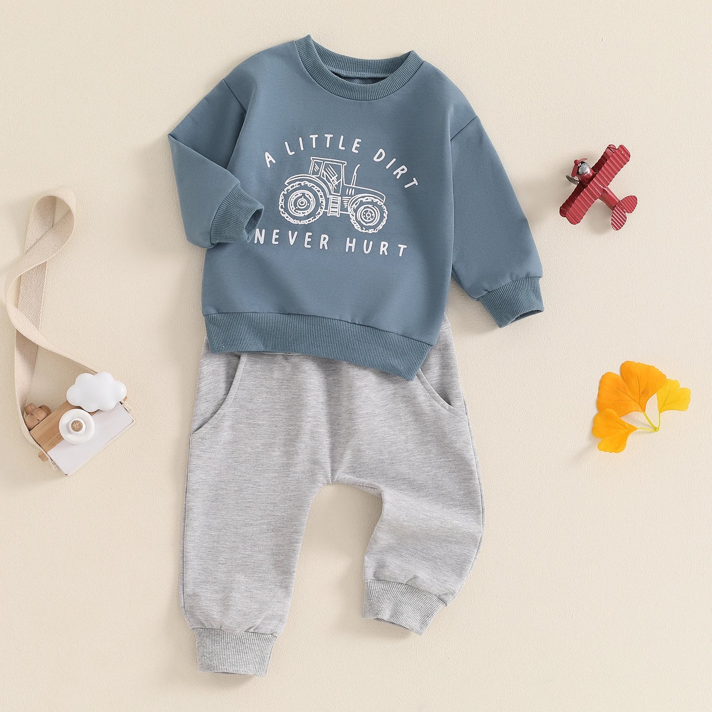 Boys Dirt Never Hurt Tractor Sweatshirt Pant Set