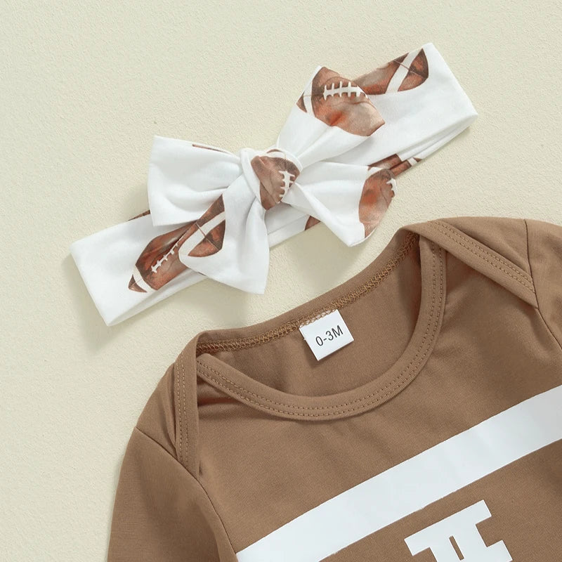 Girls Fall Football Top Flared Pant Bow Set