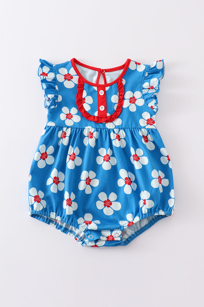 Girls Patriotic Floral Print Ruffle Bubble