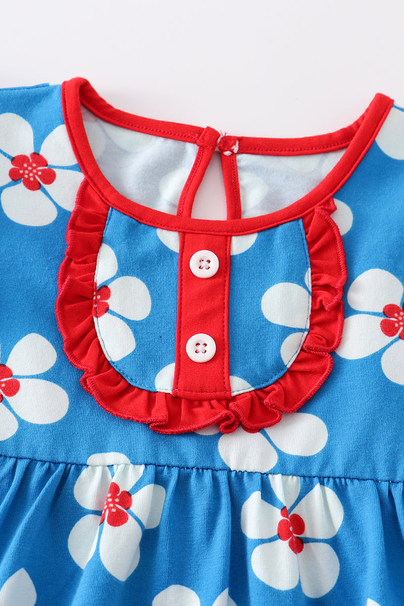 Girls Patriotic Floral Print Ruffle Bubble