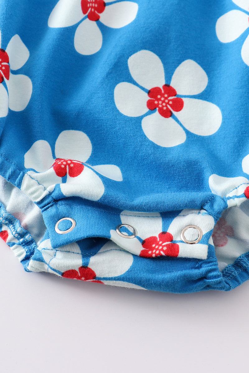 Girls Patriotic Floral Print Ruffle Bubble