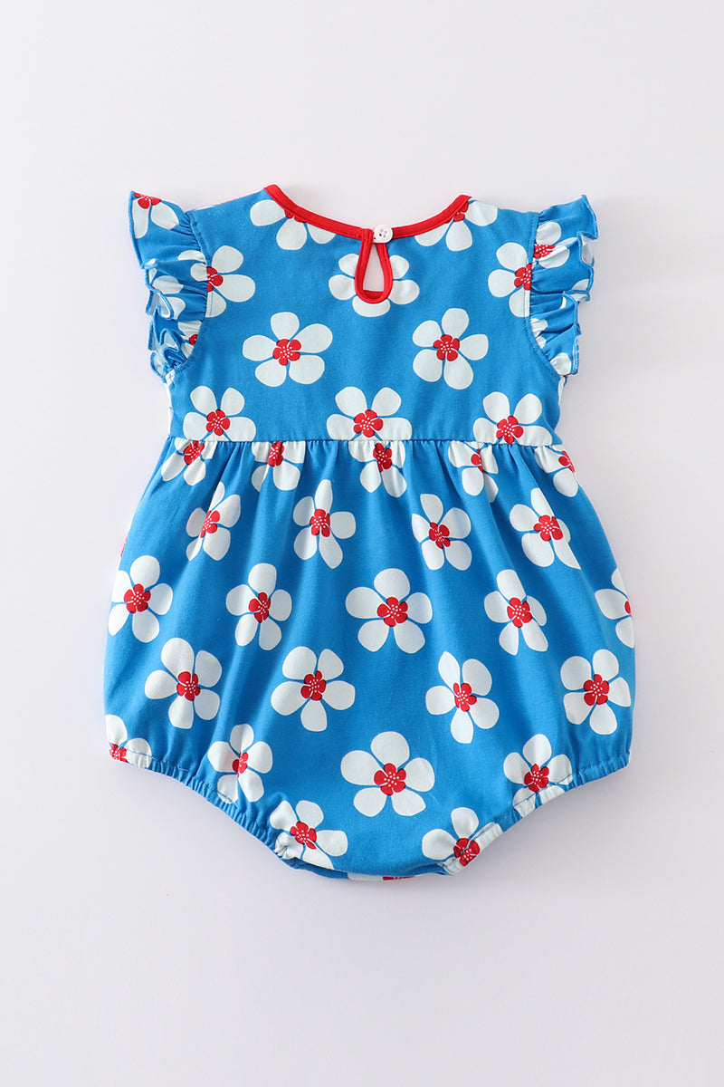 Girls Patriotic Floral Print Ruffle Bubble