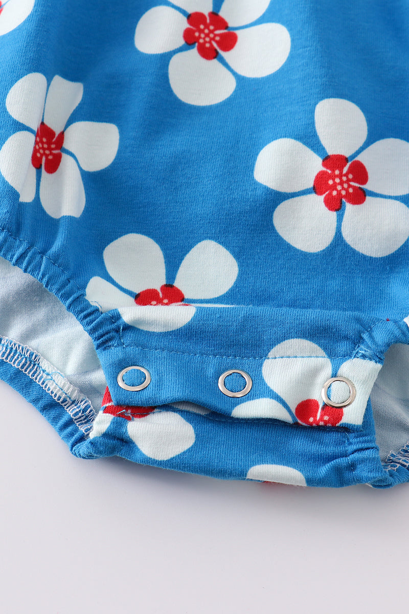 Girls Plaid Patriotic Floral Ruffle Bubble