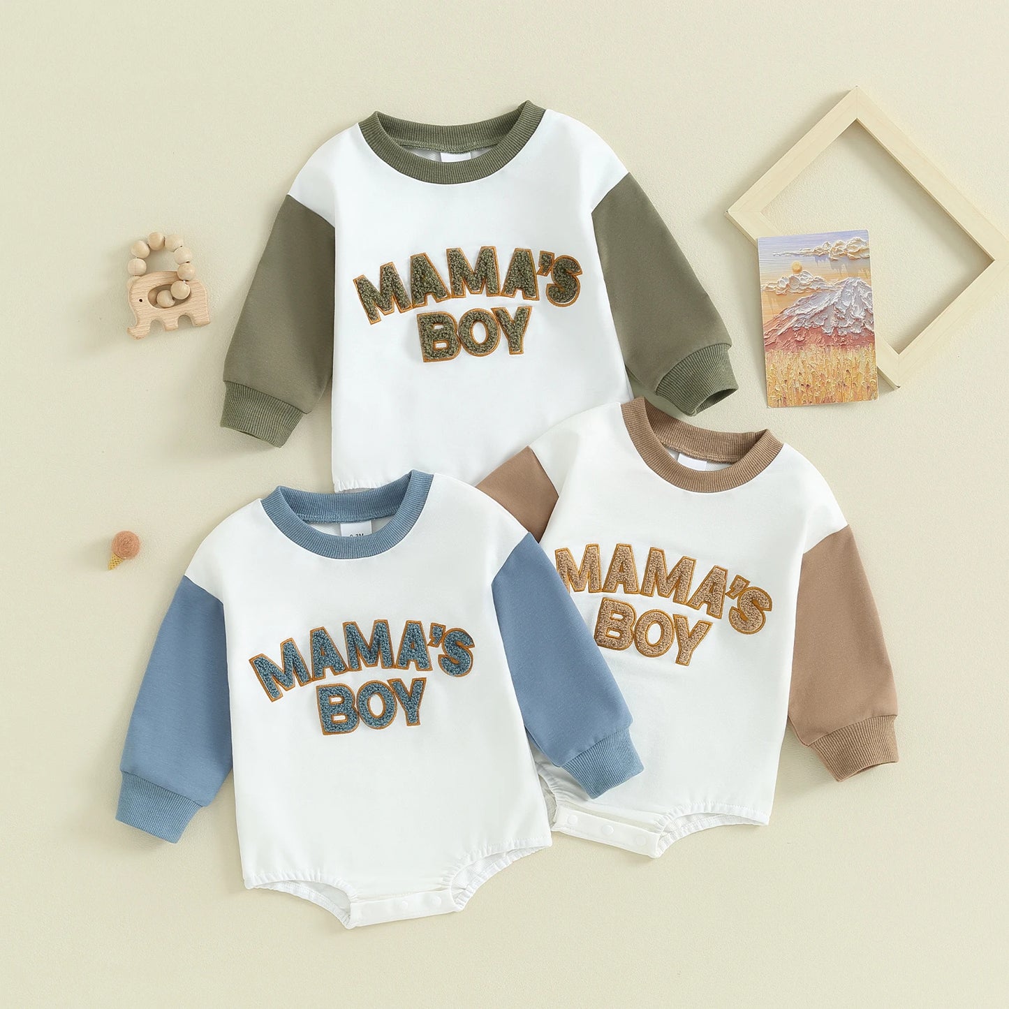 Boys Mama's Boy Embroidered Bubble