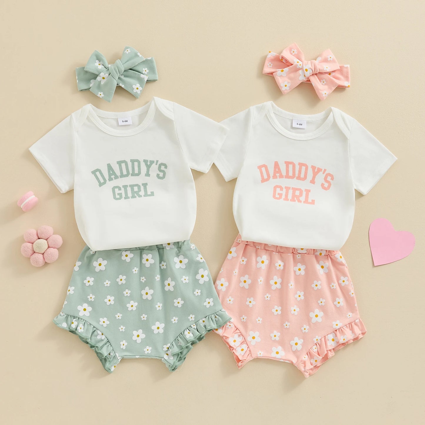 Girls Daddy's Girl Print Onesie Floral Short Bow Set