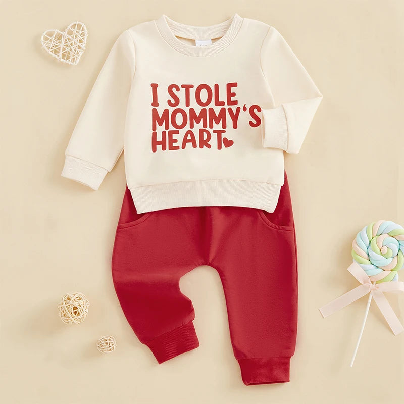 Boys "Stole Mommy's Heart" Print Sweatshirt Pant Set