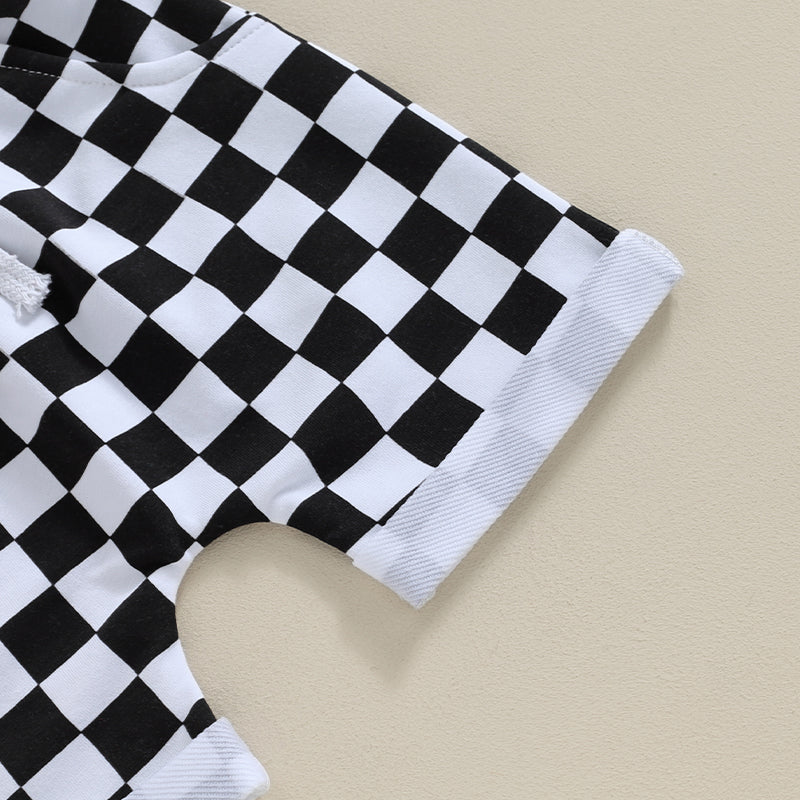 Boys Short Sleeve Hoodie Checkered Short Set